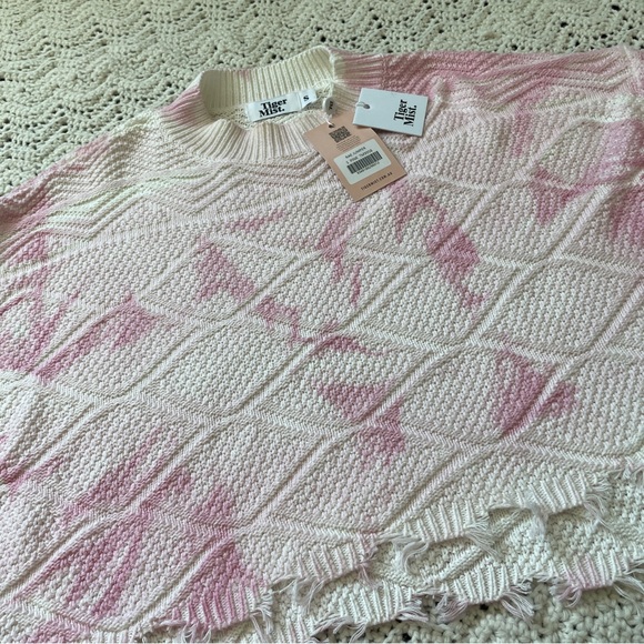 Tiger Mist NWT Tie Dye Distressed Hem Crop Jumper Sweater White Pink (Small) - Picture 8 of 8